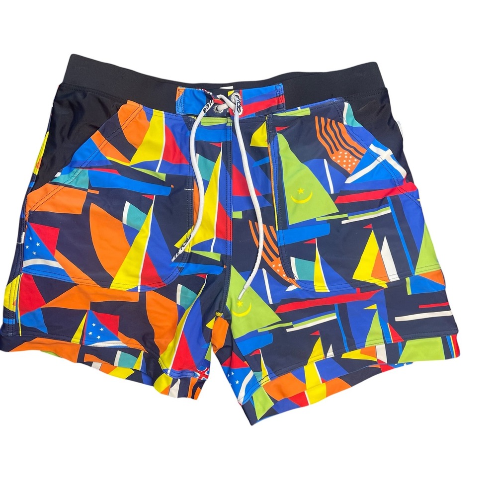Taddlee Mens‎ Multicolor Nautical Flag Sailboat Swim Trunks Size M